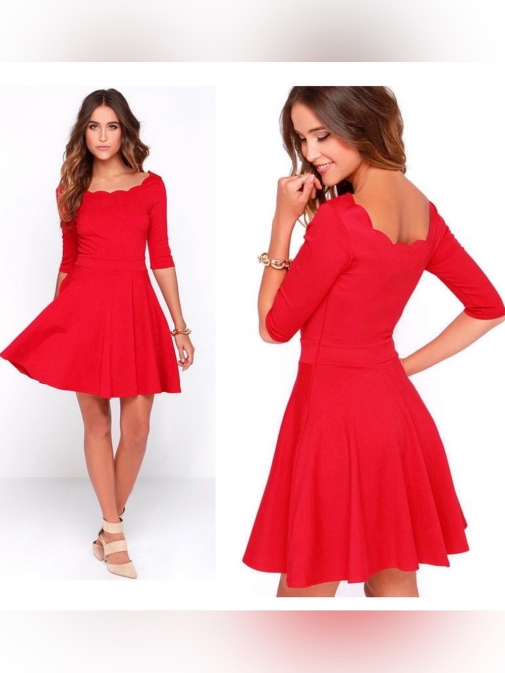 Lulu's Red Scallop-Neck Fit & Flare Mini Dress